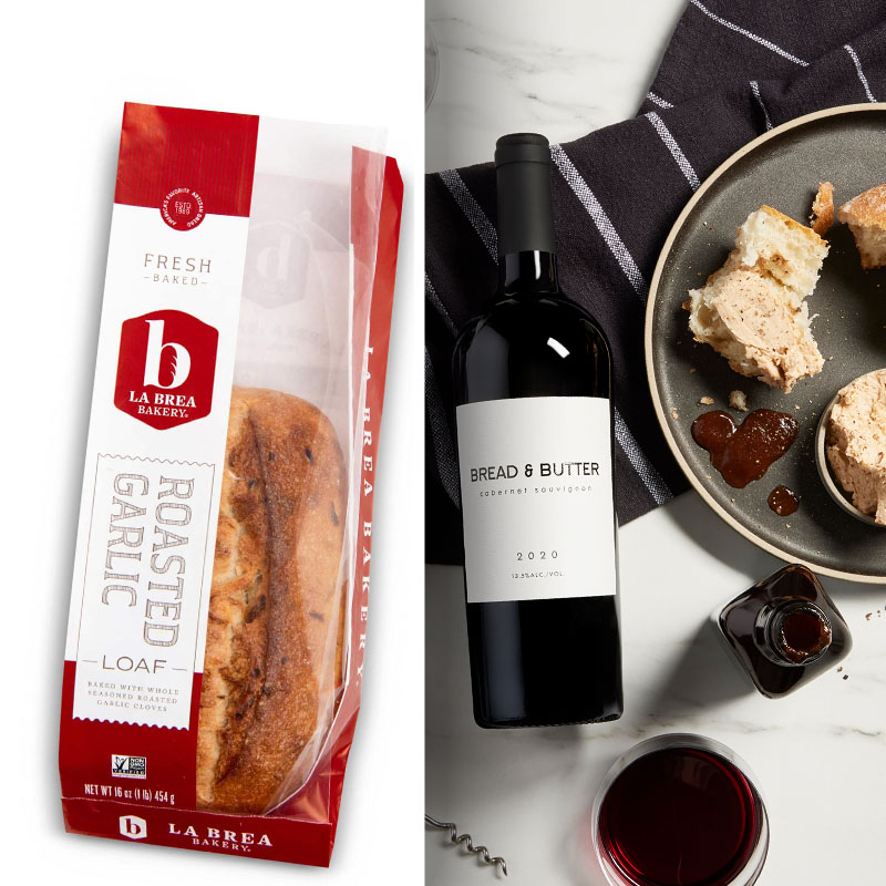 Bread & Butter Cabernet Sauvignon and Steak Sauce Butter paired with La Brea Roasted Garlic Loaf