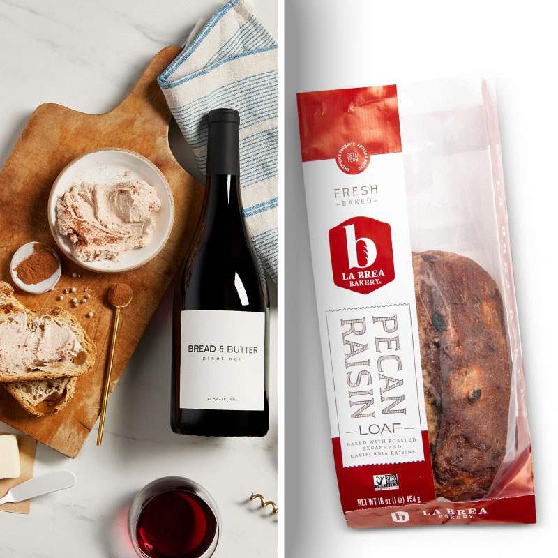 Bread & Butter Pinot Noir and Cinnamon Sugar Butter paired with La Brea Pecan Raisin Loaf