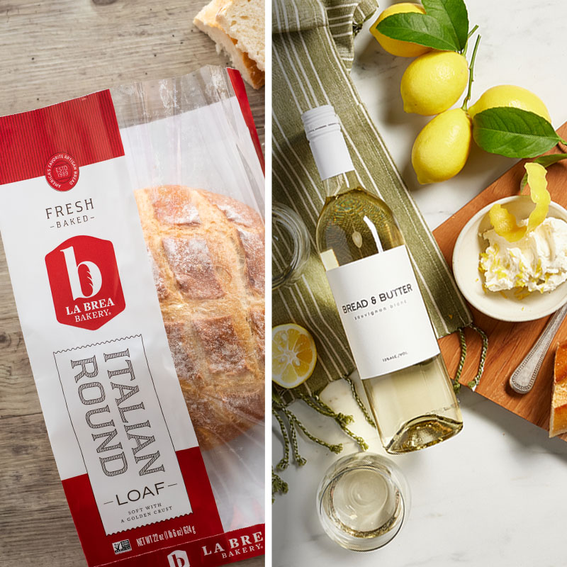 Bread & Butter Sauvignon Blanc and Lemon Butter paired with La Brea Bread Italian Round